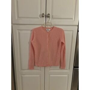 Chadwick's Pink 100% Cashmere Pointelle Knit Button Front Cardigan Sweater Small